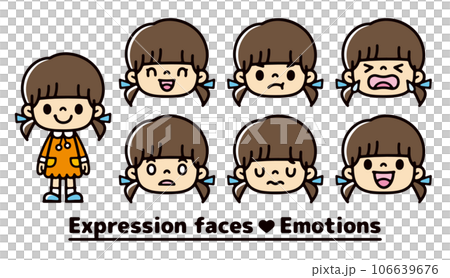 A set of facial expressions illustrations of girls crying and laughing 106639676