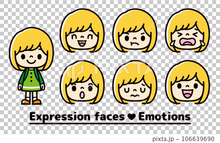 白人女孩各種面部表情的圖標集 106639690