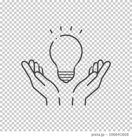 閃亮燈泡與人手簡單圖標-閃光電能圖像素材 106641608