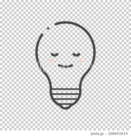 閉著眼睛微笑的燈泡的可愛圖標-用電、關燈和節能的圖像材料 106641614
