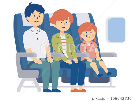 飛行機の座席に座るファミリーのイラスト 106642736