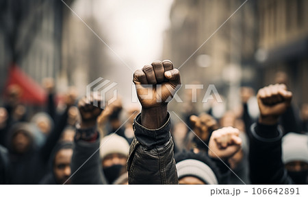 BLM raised fist for anti-racism protest against...の写真素材 [106642891] - PIXTA