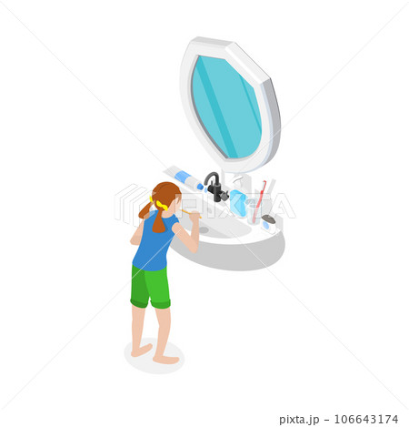 3D Isometric Flat Vector Set of People Next to the Mirror. Item 2 106643174