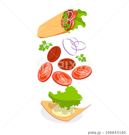 3D Isometric Flat Vector Set of Shawarmas. Item 2 3D Isometric Flat Vector Set of Shawarmas. Item 2 106643180