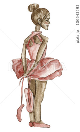 Watercolor ballerina girl in pink dress. Pretty small ballerina. Watercolor hand drawn illustration. Can be used for greetings cards or posters. Watercolor ballerina girl in pink dress. Pretty small ballerina. Watercolor hand drawn illustration. Can be used for greetings cards or posters. 106643393