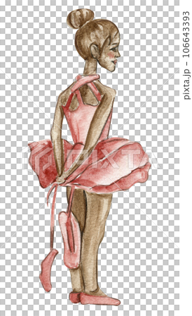Watercolor ballerina girl in pink dress. Pretty small ballerina. Watercolor hand drawn illustration. Can be used for greetings cards or posters. Watercolor ballerina girl in pink dress. Pretty small ballerina. Watercolor hand drawn illustration. Can be used for greetings cards or posters. 106643393