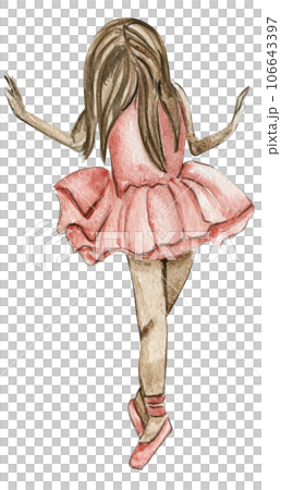 Watercolor ballerina girl in pink dress. Pretty small ballerina. Watercolor hand drawn illustration. Can be used for greetings cards or posters. Watercolor ballerina girl in pink dress. Pretty small ballerina. Watercolor hand drawn illustration. Can be used for greetings cards or posters. 106643397