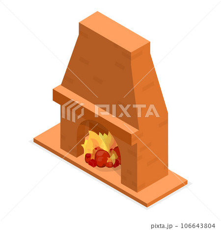 3D Isometric Flat Vector Set of Fireplaces. Item 2 106643804