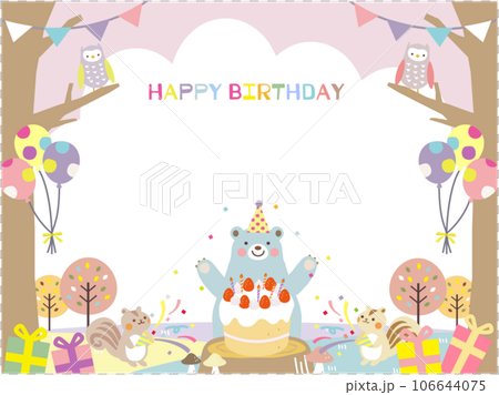 Birthday card with forest animals celebrating birthday Birthday card with forest animals celebrating birthday 106644075