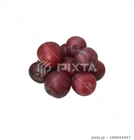 Sweet ripe purple plum cutout isolated object top view, fruit dessert clipping path, healthy vitamin diet concept Sweet ripe purple plum cutout isolated object top view, fruit dessert clipping path, healthy vitamin diet concept 106644947