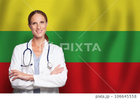 Lithuanian general practitioner doctor gp on the flag of Lithuania Lithuanian general practitioner doctor gp on the flag of Lithuania 106645558
