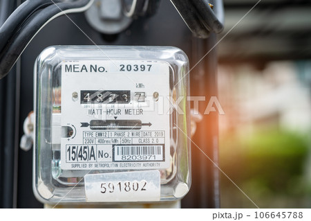 Electric measuring power meter for energy cost at home and office. 106645788