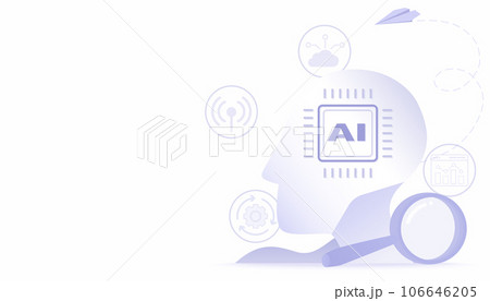 Artificial intelligence (AI) technology concept. Real human head microchip for innovation, support, evolution, data analysis, technology, share or exchange information. Vector illustration copy space. 106646205