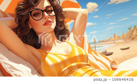 Beautiful woman enjoying beach Beautiful woman enjoying beach 106646416