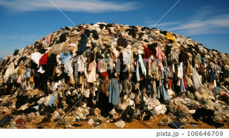A large pile of things collected in a landfill. The concept of overconsumption, overspending 106646709