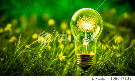 bulb in the grass, green renewable energy source concept for ecological and healthy planet, copy space bulb in the grass, green renewable energy source concept for ecological and healthy planet, copy space 106647133