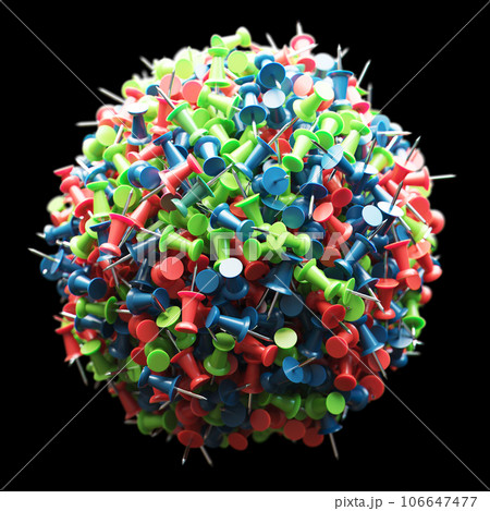 several assorted colors of plastic push pins in shape of sphere 106647477
