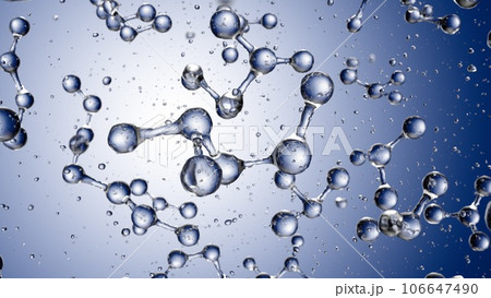 Abstract blue connected glass bubbles molecule background. 3D Rendering  106647490