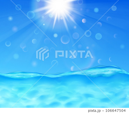 Sea and blue sky with sun and lens flare 106647504