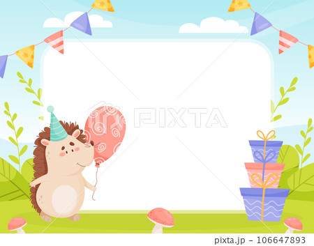 Birthday Greeting Card with Cute Hedgehog Character and Forest Spiny Creature Vector Template Birthday Greeting Card with Cute Hedgehog Character and Forest Spiny Creature Vector Template 106647893