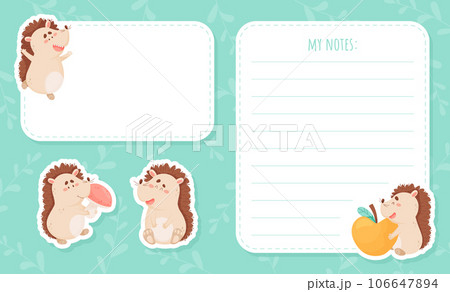 Note Card with Cute Hedgehog Character and Forest Spiny Creature Vector Template Note Card with Cute Hedgehog Character and Forest Spiny Creature Vector Template 106647894