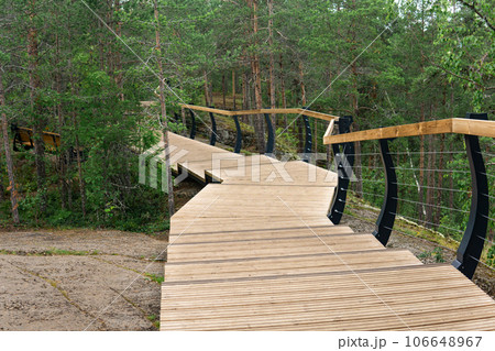 wooden walkways on the tourist route in the nature park 106648967