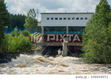 opened locks for idle discharge of water at a small hydroelectric power station opened locks for idle discharge of water at a small hydroelectric power station 106649051