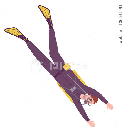 Scuba diver swimming underwater. Snorkeling man character 106649391