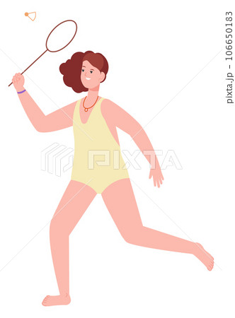 Woman running with tennis racket. Girl play beach game 106650183