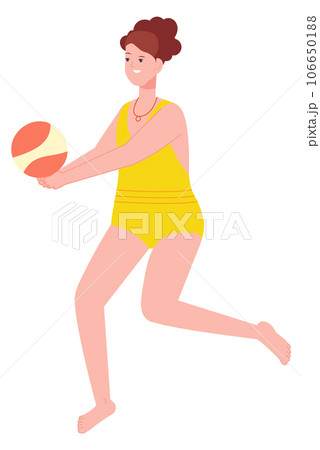 Happy woman with beach ball. Summer outdoor activity 106650188