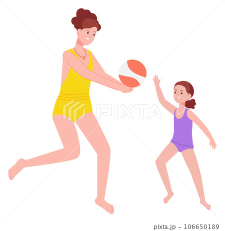 Mother and daughter playing beach voleyball. Happy family 106650189