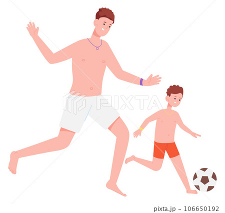 Dad and son playing football. Happy soccer game 106650192