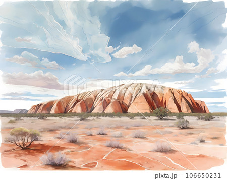 水彩画背景_世界旅行_オーストラリア_エアーズロック_02のイラスト素材