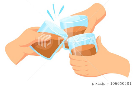 Hands cheers with drink glass. Friends party icon Hands cheers with drink glass. Friends party icon 106650301
