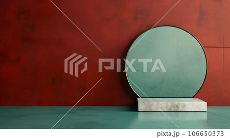 abstract background with geometric shapes, in style of green and red, generative AI 106650373