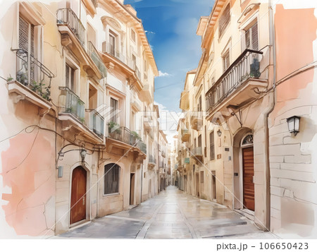 原画#3656 バルセロナ スペイン 水彩画 ドローイング 絵画 アート 風景