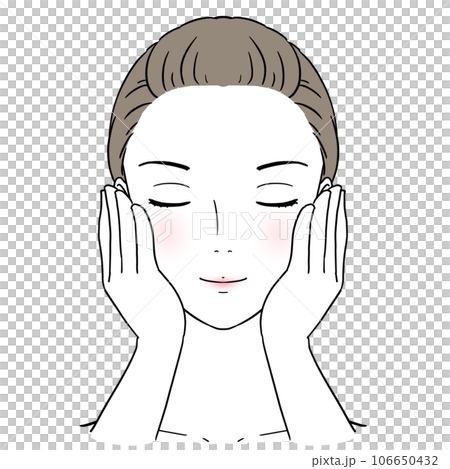 Beauty Woman with eyes closed and hand on cheek, Face wash, Makeup sample, Skin care Beauty Woman with eyes closed and hand on cheek, Face wash, Makeup sample, Skin care 106650432