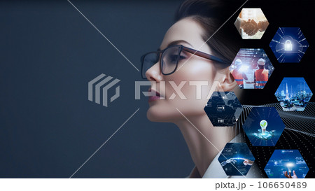 デジタルの世界で成功したビジネスリーダー、DX サイバーセキュリティ、インターネット安全のイメージ 106650489