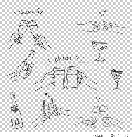 グラスを手に持ち乾杯する手のベクター素材 106651137