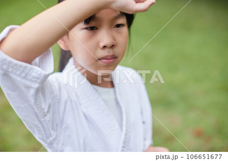 真夏の公園で空手を練習している小学生の女の子の様子 真夏の公園で空手を練習している小学生の女の子の様子 106651677