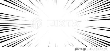 Radial speed lines background. Comic book explosion lines wallpaper. Abstract black and white flash frame design. Manga or anime cartoon light ray or beam sunburst. Vector blast or bang effect 106652676