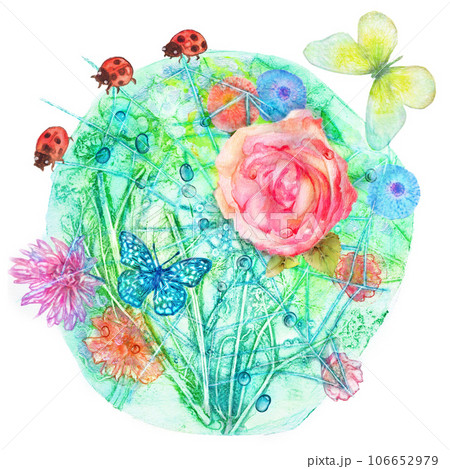 LOVEBUG いち早く 油彩画 てんとう虫 ミニ絵画 原画オリジナル