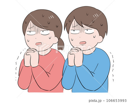 不安な表情で祈る男女 106653993