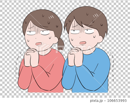 不安な表情で祈る男女 106653993