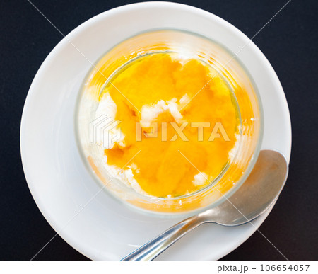 Fresh ship milk mato cheese with honey in glass 106654057
