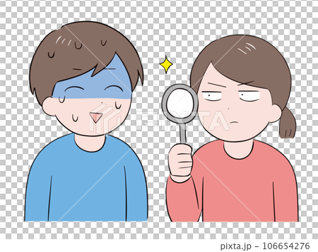 A man who seems uncomfortable and a woman who is doing research A man who seems uncomfortable and a woman who is doing research 106654276