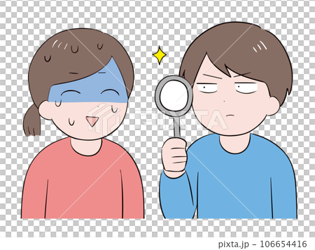 一個尷尬的女人和一個正在調查的男人 一個尷尬的女人和一個正在調查的男人 106654416