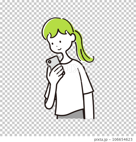 一個女人看著智能手機的插圖素材 106654623