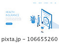 Landing page Doctors Characters stand near Health Insurance Contract. Isometric vector. Landing page Doctors Characters stand near Health Insurance Contract. Isometric vector. 106655260