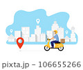 Online delivery express concept with courier parcel order on points. Courier shipping concepts with driver. shopping online concept. illustrator vector Online delivery express concept with courier parcel order on points. Courier shipping concepts with driver. shopping online concept. illustrator vector 106655266